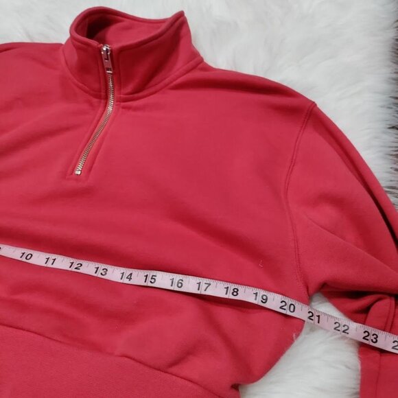 Tna Airy fFleece Perfect 1/4 Zip Mock Neck Oversized Cropped Sweatshirt Red M - Picture 10 of 12